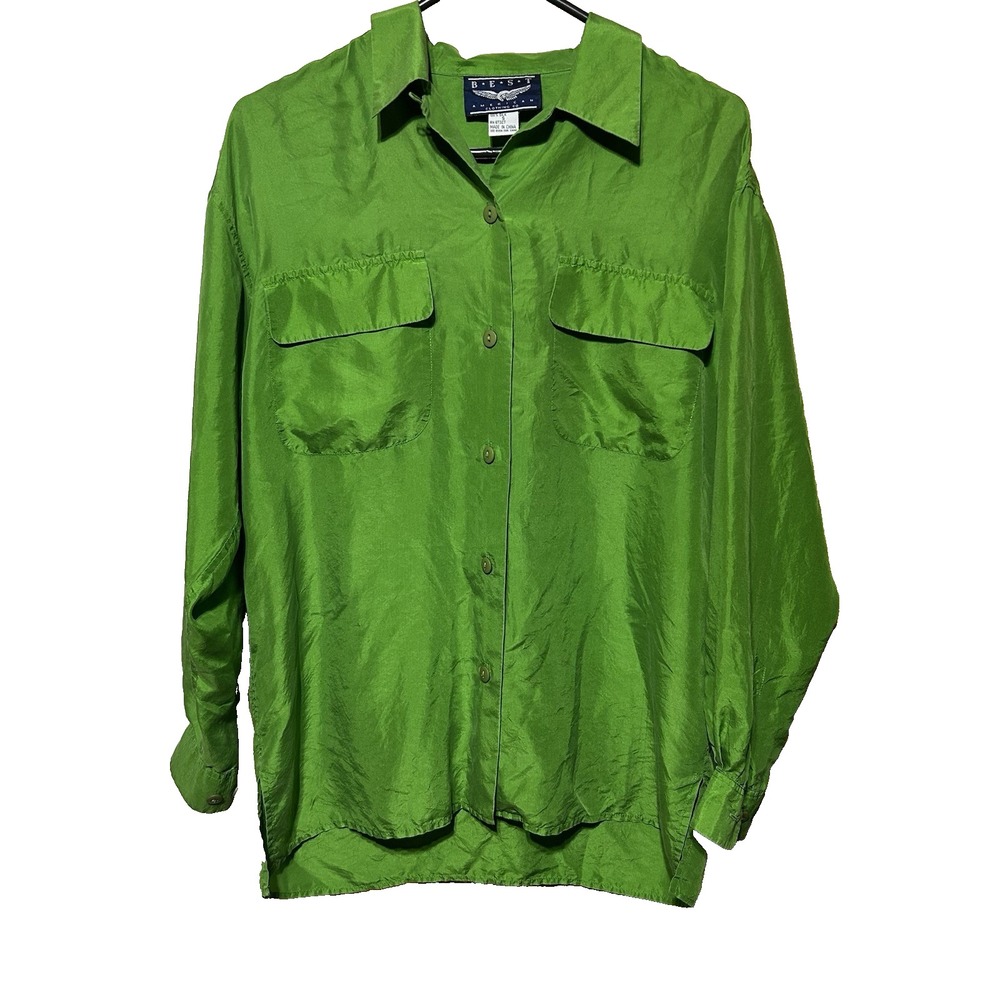 Best American Clothing Co Green Collard Womens Silk Shirt Button Down Size Small